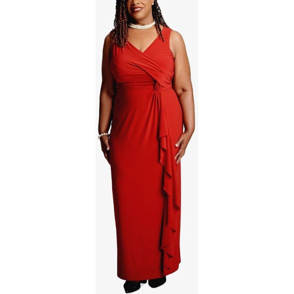 Kasper Womens Ruffle Maxi Dress, Red, S, DM